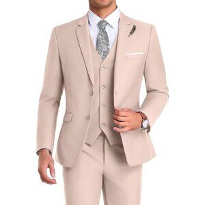 Men's Notched Lapel Flesh Pink Groomsmen Slim Fit 3 Pieces Suit for Wedding
